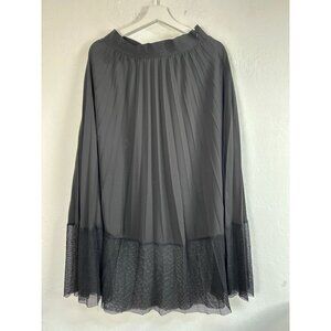 Rachel Rachel Roy Womens Black Pleated Midi Skirt With Mesh Trim Size Large